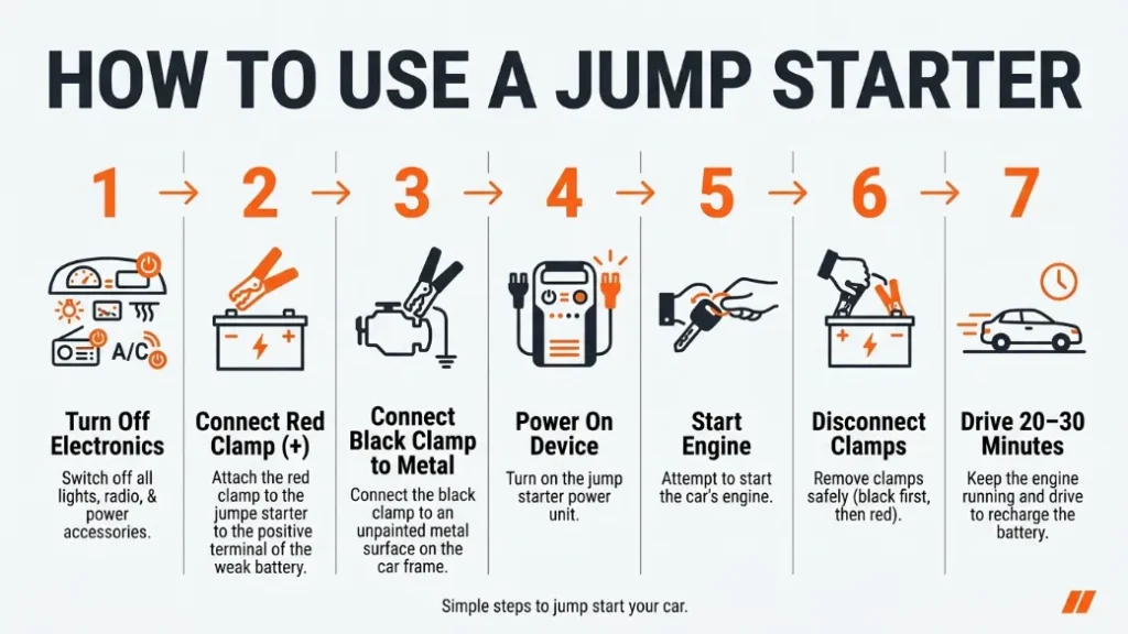 How to Use a Portable Jump Starter Step-by-Step
