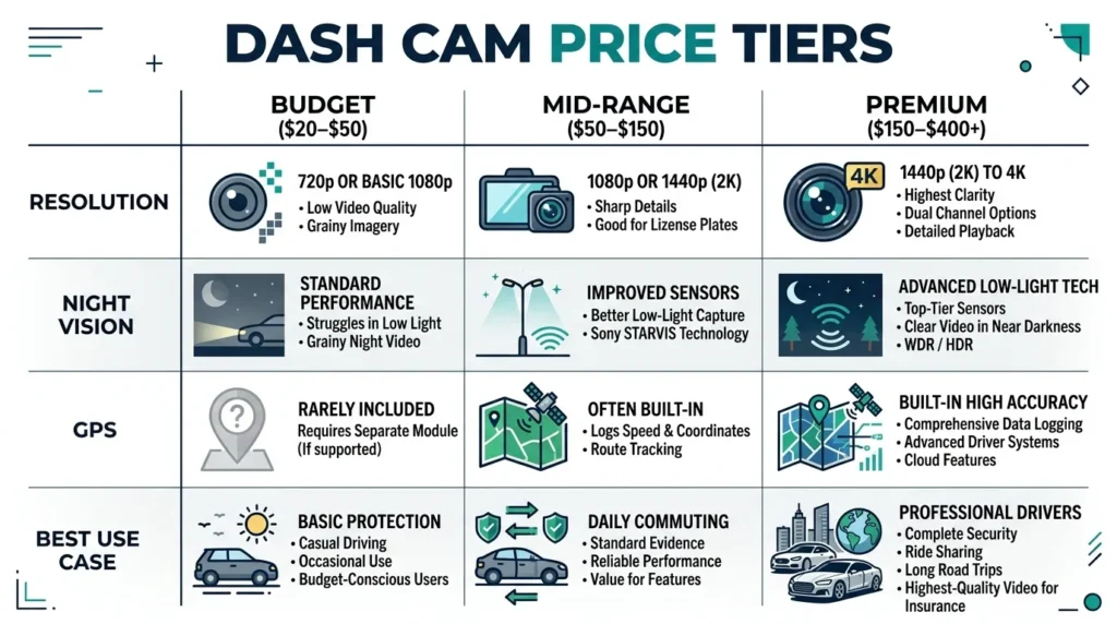 What Are the Dash Cam Price Tiers  and What Do You Get at Each Level