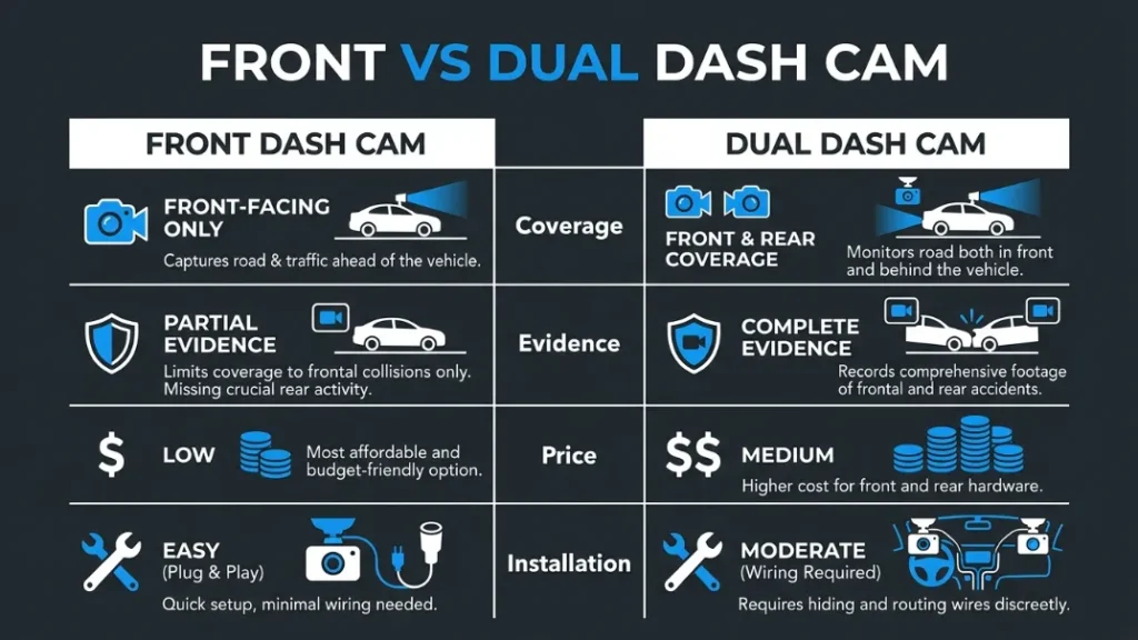 Front vs Dual Dash Cam: What Is the Real Difference?