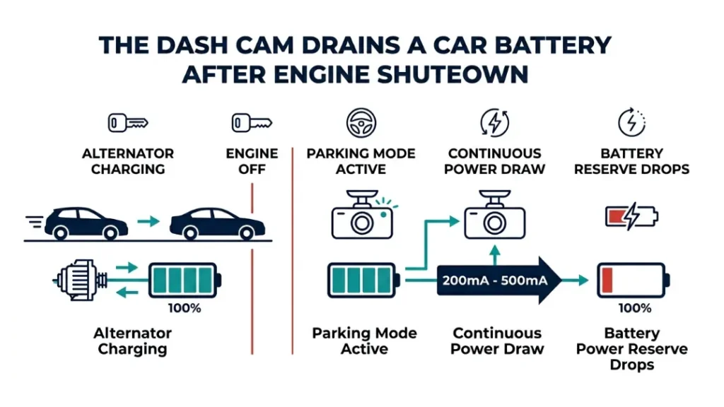 What Actually Drains Your Car Battery When a Dash Cam Is Installed