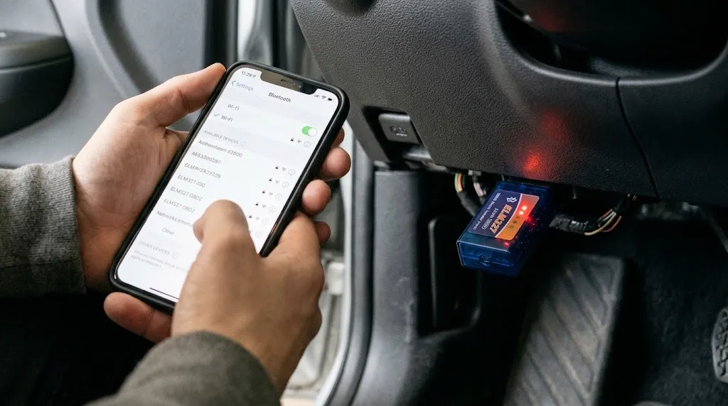 Checking power LEDs and network settings to fix iPhone ELM327 connection problems.