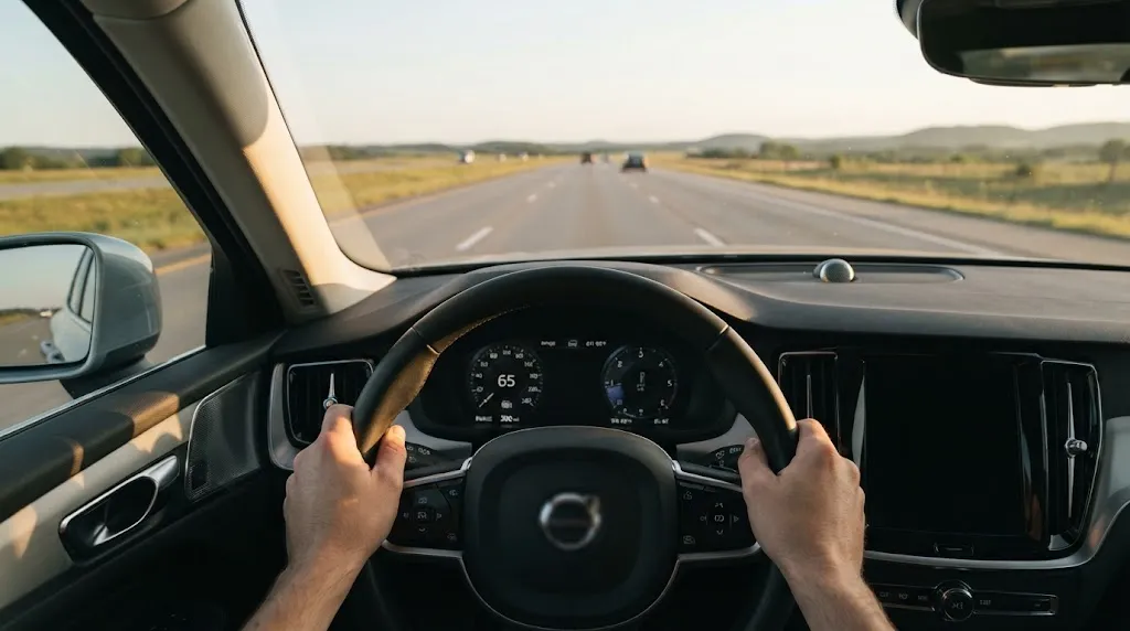 Driver view on highway during a vehicle drive cycle to clear not ready monitors.